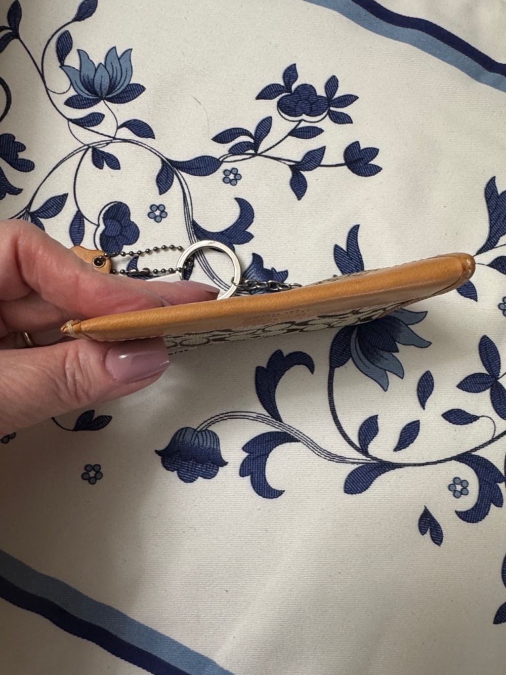 Coach Brown Signature Canvas Card Case with Tan Leather Trim and Key Ring NWT - Picture 8 of 10